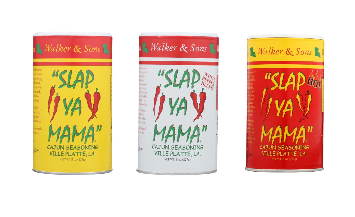 Slap Ya Mama All Natural Cajun Seasoning, MSG Free, 8 Ounce Can Variety  3-Pack (Original, Hot, White Pepper) 