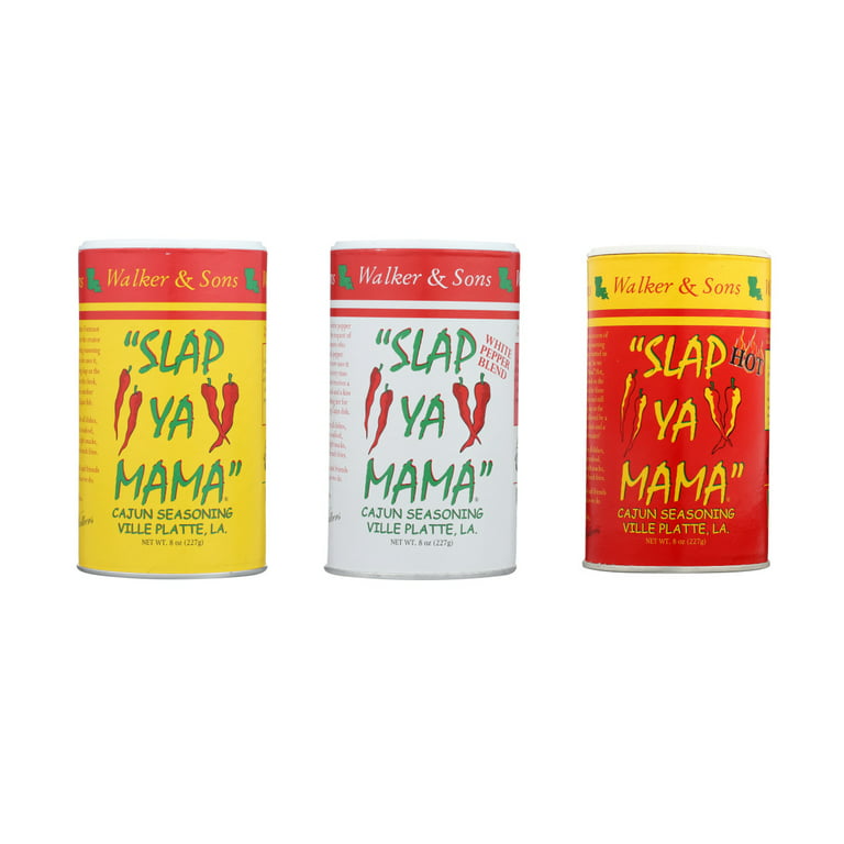 Slap Ya Mama All Natural Cajun Seasoning, MSG Free, 8 Ounce Can Variety 3-Pack (Original, Hot, White Pepper)