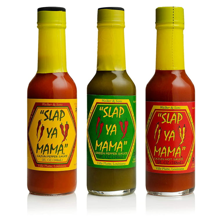 https://i5.walmartimages.com/seo/Slap-Ya-Mama-All-Natural-Louisiana-Style-Hot-Sauce-Variety-Pack-Cajun-Hot-Cajun-Pepper-Jalapeno-Green-5-oz-Pack-of-3_d038635b-6d3c-47ab-83d6-ea6d2d873f25.b6564721f4caf185436ab1c6361ee3a7.jpeg?odnHeight=768&odnWidth=768&odnBg=FFFFFF