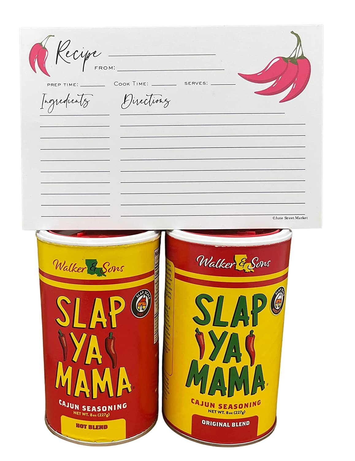 Slap Ya Mama Cajun Seasoning 8 oz. 2 Pack with June Street Market Recipe  Card 