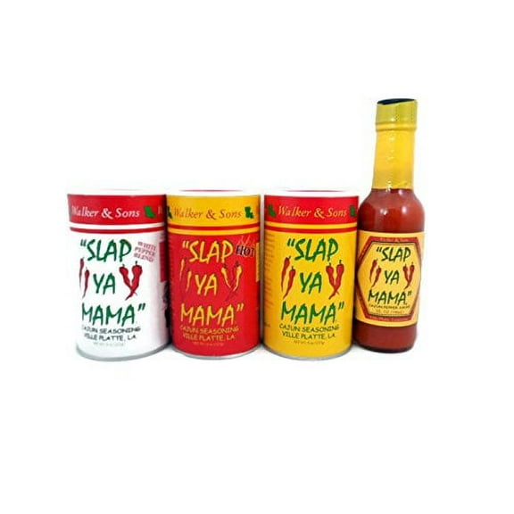Slap Ya Mama Cajun Seasoning Bundle 4 Items - Original, Hot, White Pepper Blend and Pepper Sauce