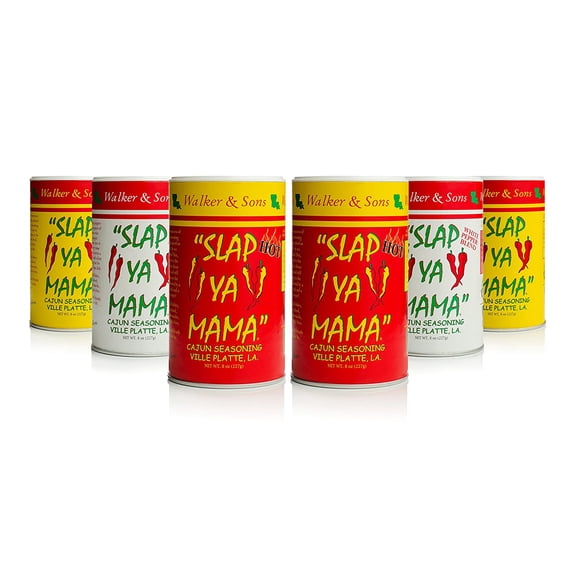 Slap Ya Mama All Natural Cajun Seasoning from Louisiana Spice Variety Pack, 8 Ounce Cans, 2 Cajun, 2 Cajun Hot, 2 White Pepper Blend