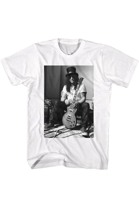 Slash Guns N Roses Bw Slash Guitar White Adult T-Shirt