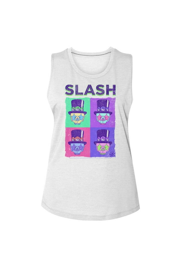 Slash Guns N Roses Skull Boxes White Women's Slub Sleeveless Crew Neck T-Shirt