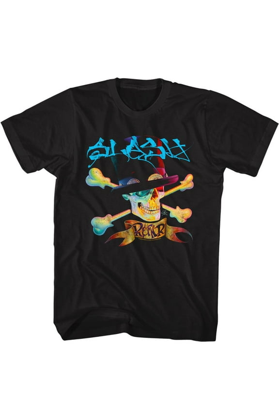 Slash Guns N Roses Skull and Bones and Hat Black Adult T-Shirt