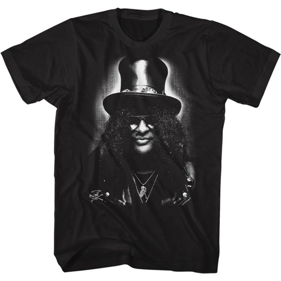Slash Guns N Roses Slash B & W Black Adult T-Shirt