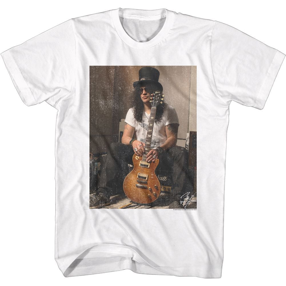 Slash Guns N Roses Slash On Amp White Adult T Shirt