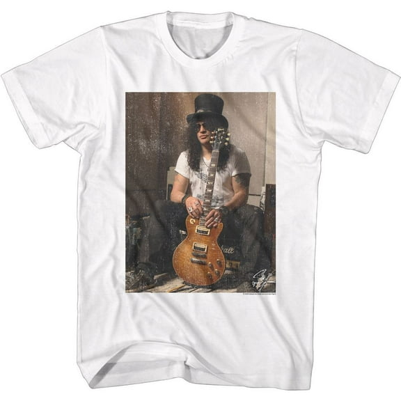 Slash Guns N Roses Slash On Amp White Adult T-Shirt
