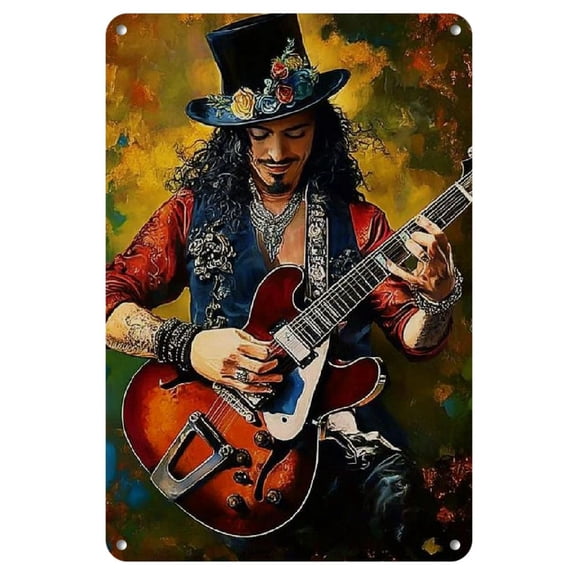 Slash-Inspired Guitarist with Top Hat Iron Tin Metal Sign - Weather-Resistant, Pre-Drilled for Easy Hanging, Ideal for Home, Garden, Restaurant, Cafe, Office, Shop, Club, Bar Decor - 8"x12" (1pc)