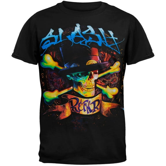 Slash Men's Blue Letters Top Hat Crossbones Black Short Sleeve T Shirt