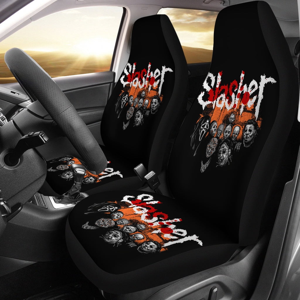 Slasheet Car Seat Covers Set 2Pc With Foaming Lining, Halloween Decorative Automotive Car Decor. Horror Movies Halloween Car Decor