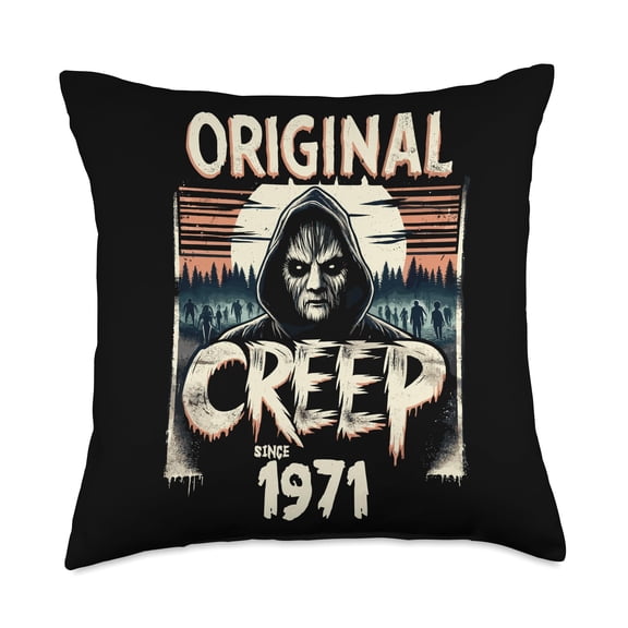 Slasher Birthday 1971 & Festive Horror Outfits Vintage Creep Since 1971-Retro Horror Birthday Throw Pillow, 18x18, Multicolor Y101
