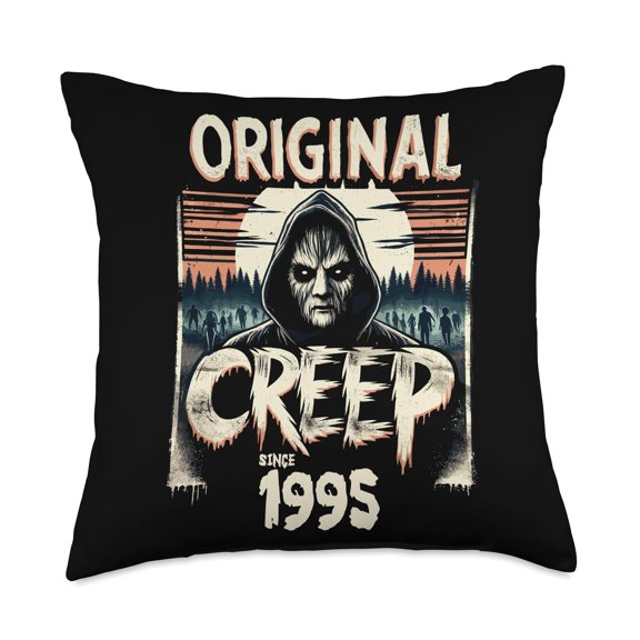 Slasher Birthday 1995 & Festive Horror Outfits Vintage Creep Since 1995-Retro Horror Birthday Throw Pillow, 18x18, Multicolor Y101