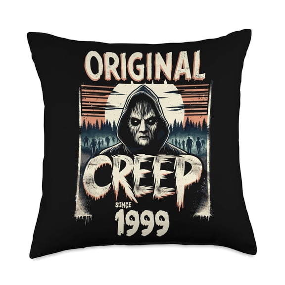 Slasher Birthday 1999 & Festive Horror Outfits Vintage Creep Since 1999-Retro Horror Birthday Throw Pillow, 18x18, Multicolor Y101