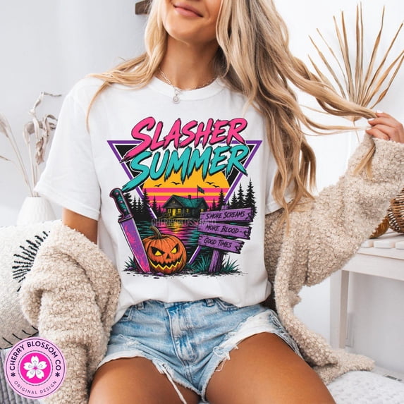 Slasher Summer Shirt, Retro Horror Camp Tee, Summerween T-Shirt, Spooky Camp Tee