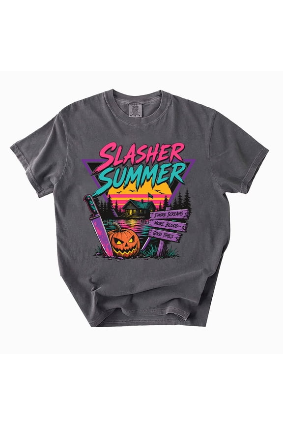 Slasher Summer T-Shirt, Retro Horror Camp Graphic Tee, Summerween Vintage Halloween