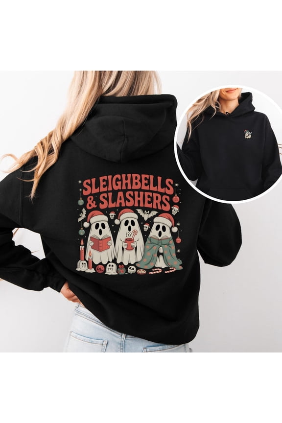 Slashers Book Lover Hoodie, Gothic Christmas Ghost Hoodie, Spooky Cozy Bookish Holiday Top, Trendy Ghoul Gift