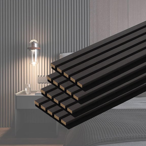 Slat Acoustic Wall Panels, 4- 94.5'' .9'' Fluted Sound Absorbing Paneling for Interior Accent Wall Decor, Room (Matte Black)