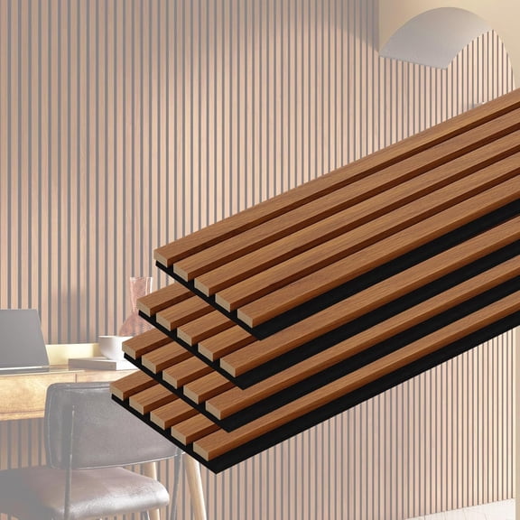 Slat Acoustic Wall Panels, 4- 94.5'' .9'' Fluted Sound Absorbing Paneling for Interior Accent Wall Decor, Room ( Walnut)