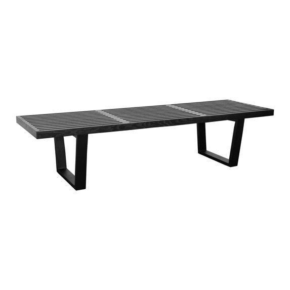 Mid Century Modern Natural Wood Slat Bench (Black)