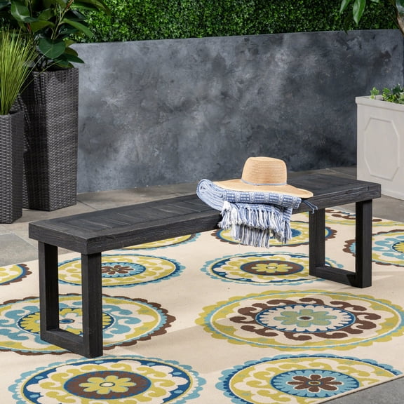 Slat Paneled Dark Grey Bench | For Various Outdoor Scenes | Hand - Crafted Acacia Wood