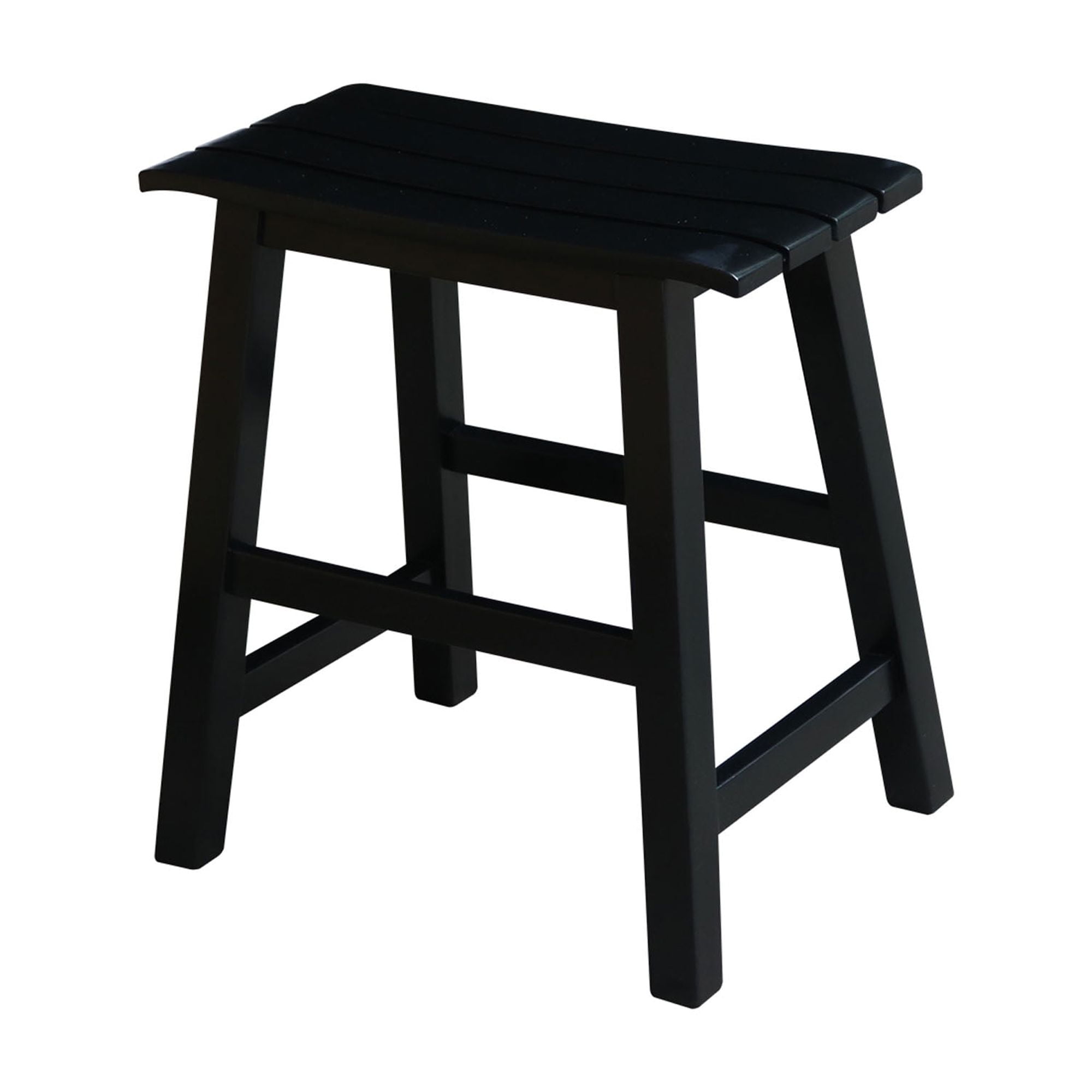Espresso Black Solid Acacia Traditional Slat Seat Stool, 18-Inch