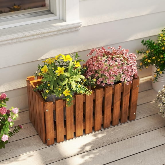 Slat Style Planter Box Wood Raised Garden Bed for Flower Vegetable Rectangular Plant Container Indoor Outdoor Flower Box for Porch Yard Balcony
