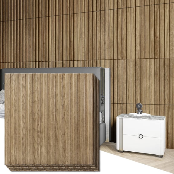 Slat Wall Panel 3d Fluted Textured 12-tile 19.7 X 19.7in. - Walnut