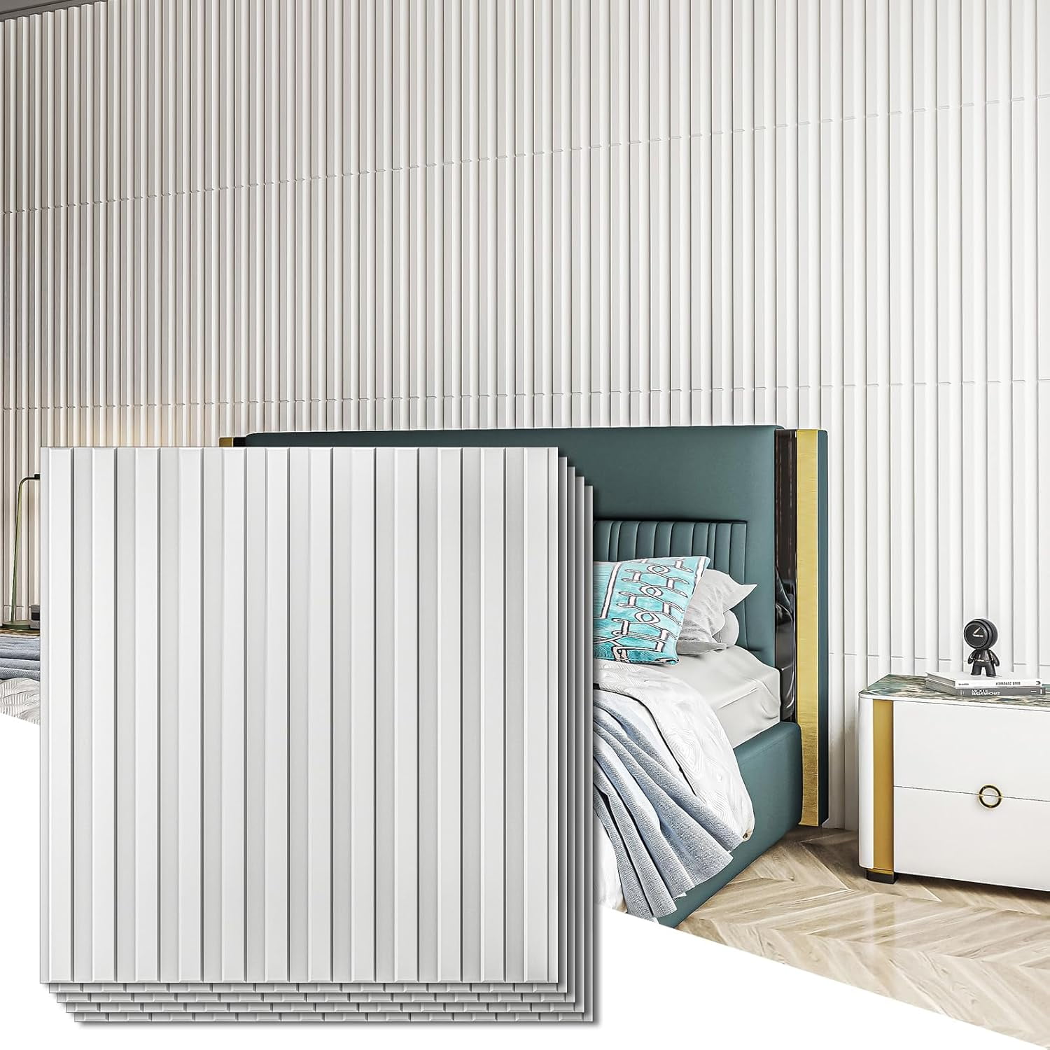Slat Wall Panel, Fluted Textured Panel 12-Tile 19.7 x 19.7in. - White ...