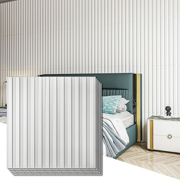 Slat Wall Panel, Fluted Textured Panel 12-Tile 19.7 x 19.7in. - White