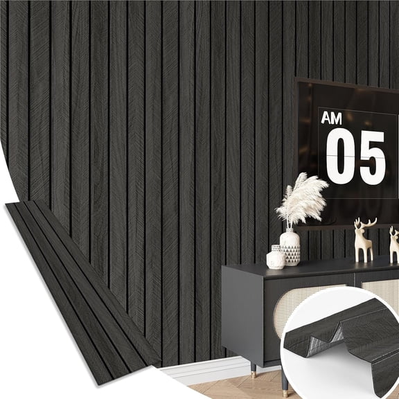 Slat Wall Panel Grey Black Panels for Wall Decor Removable Shiplap Peel and Stick Wallpaper Acoustic Wooden Slat Wallpaper for Bedroom Cabinet Backsplash TV Background Ceiling