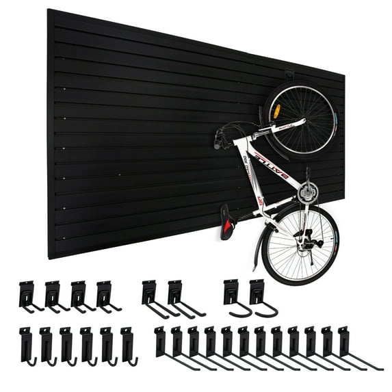 Slat Wall Panels Paneling Garage Storage PVC Wall Panels with 26Pcs Hooks, Slatwall Board Panel System Garage Home Organizer Wall Mounted 8ft x 4ft (32 sqft), Heavy Duty Pegboard for Tool Organization