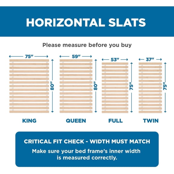 SlatSure Queen Size Horizontal Bed Slats – Heavy Duty Wood Replacement Bed Slats, Bed Frame Support Slats, Slatted Wooden Mattress Support Base for Broken, Sagging or Worn-Out Slats