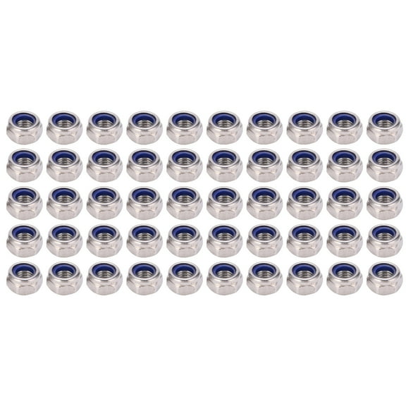 Slatcetga 50Pcs Lock Nuts Nylon 304 Stainless Steel Silver M8 Hex SelfLocking Assortment Kit