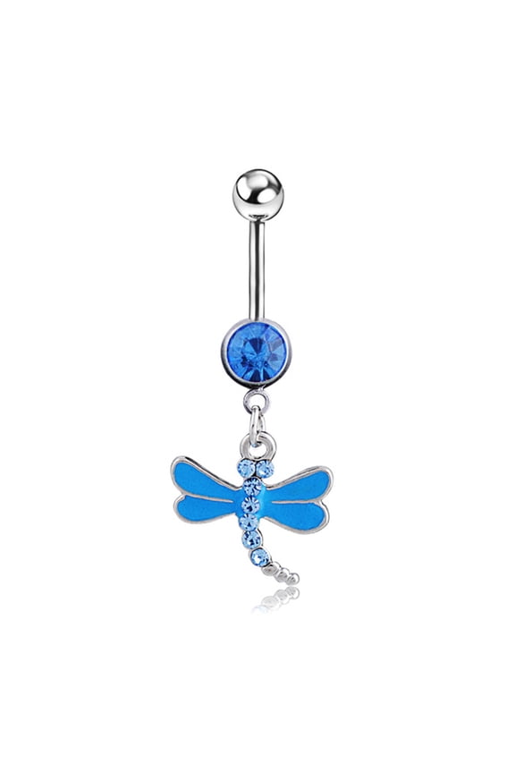 Blue Dragonfly Drop Oil Navel Ring Belly Button Nail Body Piercing Bar Accessory