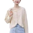 thumbnail image 1 of Slatcetga Open Front Short Sweater Hollow Out Button Down Pure Color Thin Women Knitted Sweater Outwear for Spring Early Autumn Apricot Free Size, 1 of 8