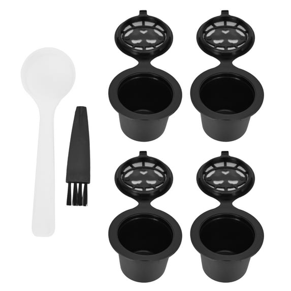 Slatcetga Reusable Refillable Coffee Capsule Pod Filter Cups Set With Spoon Brush (4 Coffee Capsules)