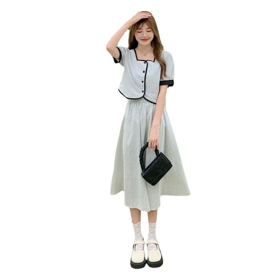 Slatcetga Women 2 Piece Skirt Comfortable Loose Women Jacket Coat and Skirt Set for Summer Daily Dating Party White S