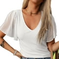 thumbnail image 1 of Slatcetga Women V Neck T Shirt Short Flutter Sleeves Pure Color Casual Knitted Top for Summer Wear White XL, 1 of 6