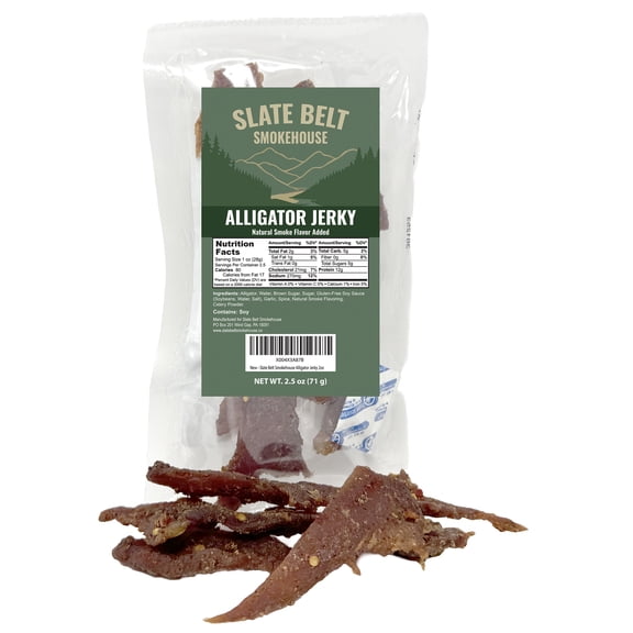 Slate Belt Smokehouse Alligator Jerky for Humans, Gator Jerky, Alligator Meat Jerky 2.5 Ounce