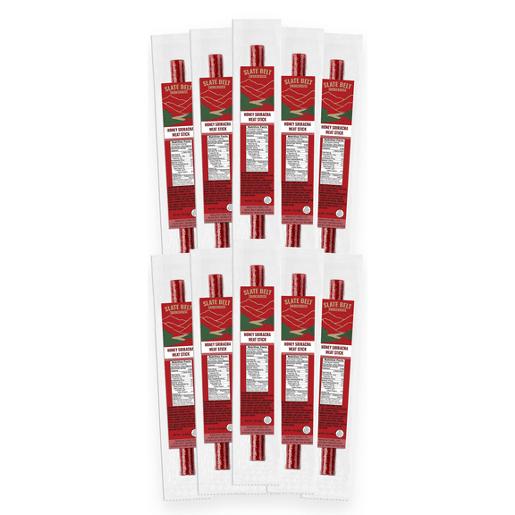 Slate Belt Smokehouse Meat Sticks - Pork and Beef Jerky Sticks Individually Wrapped, Gluten-Free, MSG-Free, No Nitrates, Pork & Beef Sticks (10 Pack, Honey Sriracha)