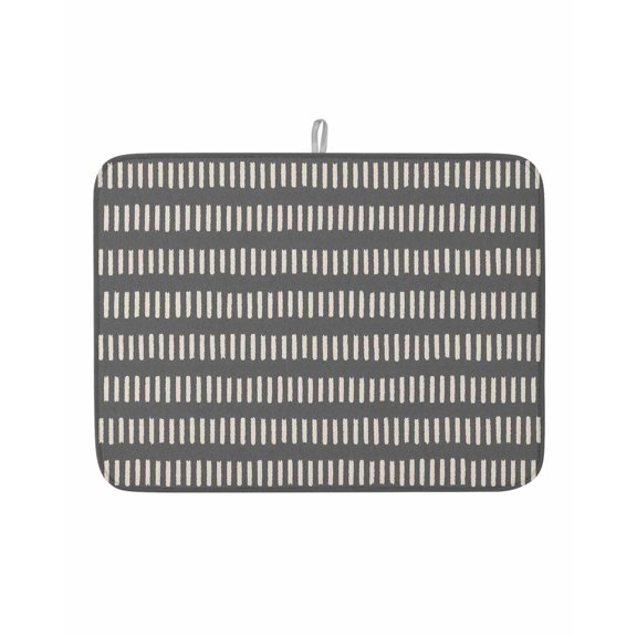 Slate Black Dish Drying Mat 18x24 inch Khaki Striped Tribal Texture Modern Rustic Farmhouse Super Absorbent Microfiber Dish Drying Pad for Kitchen Countertops Sink Dish Drainer Racks 1 Pack