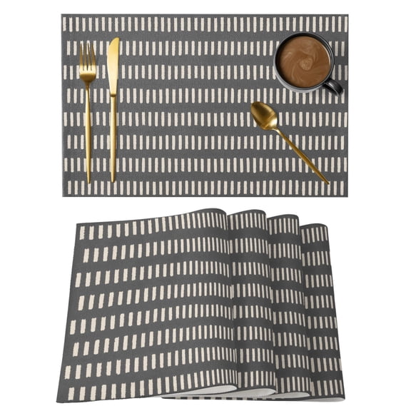 Slate Black Placemats Set of 12, Khaki Striped Tribal Texture Modern Rustic Farmhouse Non-Slip Place Mats Washable Table Mats for Kitchen Dining Table Decorations Indoor/Outdoor