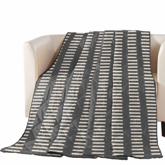 Slate Black Quilted Comforters Cooling Blanket Full Size, Khaki Striped Tribal Texture Modern Rustic Farmhouse Cold Comfort for Hot Sleepers Lightweight Air Conditioning Quilt Blanket for Bed