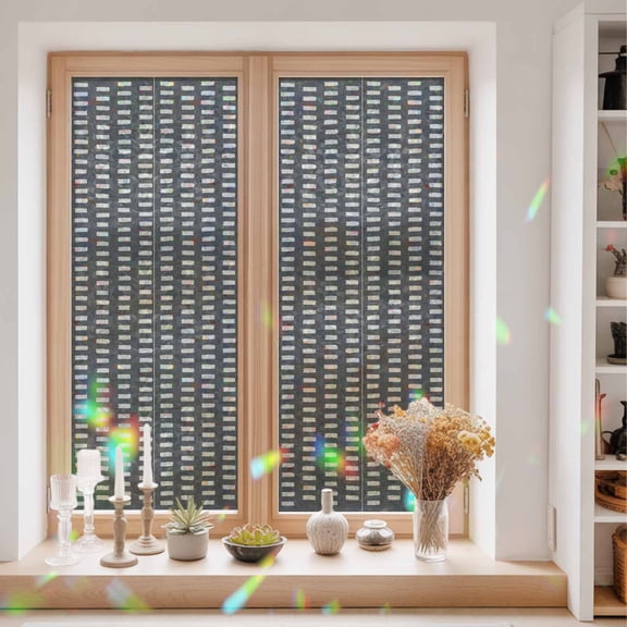 Slate Black Window Privacy Film Khaki Striped Tribal Texture Modern Rustic Farmhouse Static Cling Stained Glass Window Film Non-Adhesive Decorative Decals Rainbow Sticker 23.6"X59"