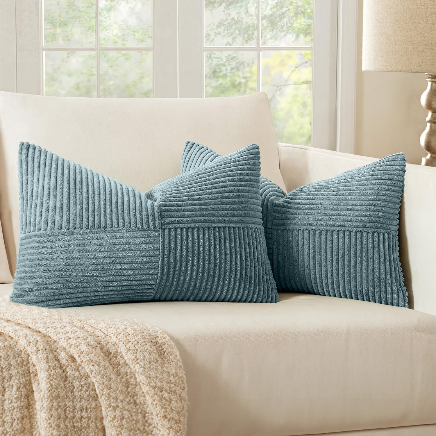 Slate Blue Decorative Lumbar Throw Pillow Covers 12x20 Inch 2 Pack
