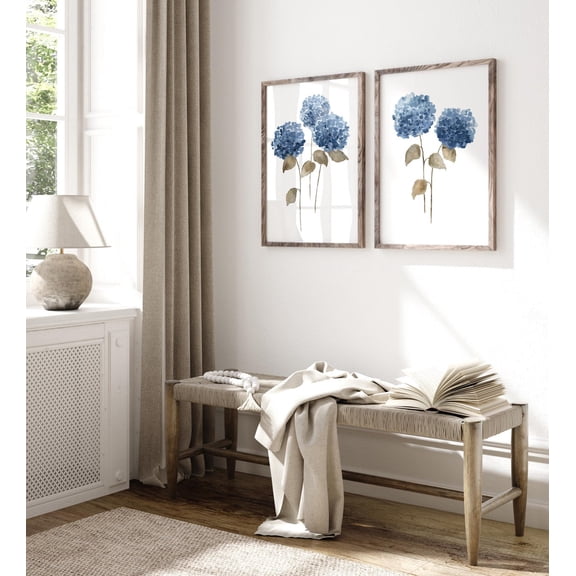 Slate Blue Hydrangea Floral Wall Art Set 2 Unframed Paper Print 8x12