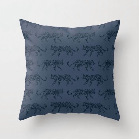 Slate Blue Leopard Pattern Polyester Velvet Throw Pillow Cover Only, 2-Sided Print, No Insert