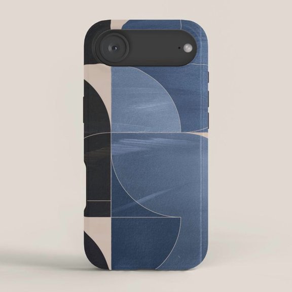 Slate Blue, Navy, Black and Cream Geometric Arcs Tough iPhone Case, Dual-Layer Polycarbonate and TPU