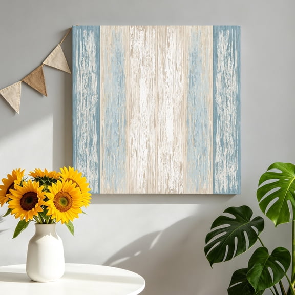 Slate Blue Planks Canvas Wall Art for Living Room, Farmhouse Vertical Wood Grain Poster Print Painting for Bedroom Office Home Decoration Wall Pictures Prepare To Hang 12"x12"